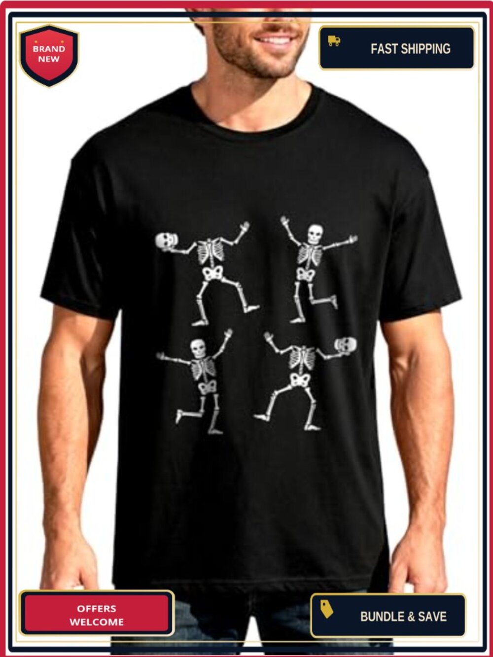 Dancing Skeleton Graphic Tee Heavyweight Cotton Men's Crew Neck T-Shirt